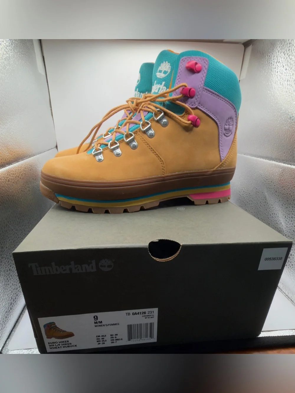 Timberland Women's Wheat Nubuck Boots with Teal and Purple Accents